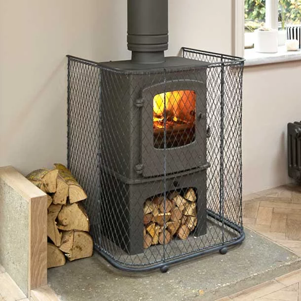 Bespoke-Fireguard-for-stove A bespoke metal Fireguard for stove made in English wirework