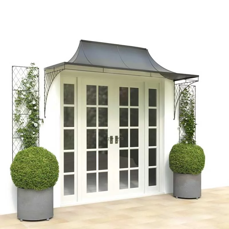 8 foot Georgian style metal door canopy with wirework supporting brackets
