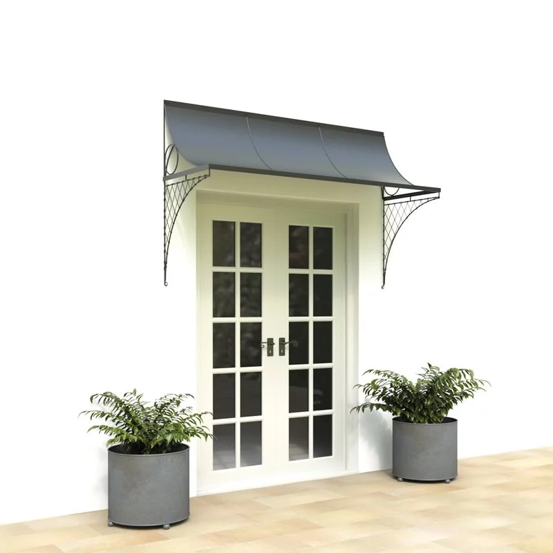 Metal door canopy with iron supports Metal door canopy with iron supports
