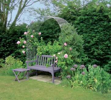 Wirework rose arch and bench